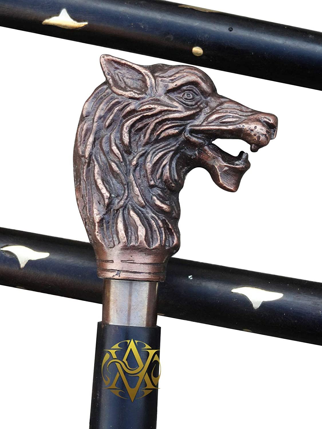 Brass Handle Victorian Telescope Foldable Wooden Walking Stick Cane Ideal Vintage Gift Men Women Father/Mother (Wolf)