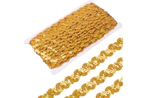 CABODYALS 12 Yards Gold Sequin Trim Flat Sequins Beaded Strip Rick Rack Wave Gimp Woven Braided Trim Metallic Glitter Braid RIC Rac Ribbon Bulk for Sewing Making Crafts Home Decor Costume DIY Supply