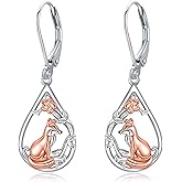 Fox Dangle Earrings Sterling Silver Fox Jewelry Gift for Women