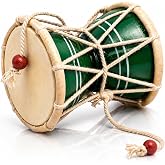 Indian Damru Hand Drum, 3 Inch Small, Wood &amp; Leather Percussion Instrument | Handmade traditional classical damroo dumroo damaru world folk musical instrument for weddings, bhajans, gifting &amp; d&eacute;cor