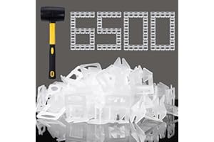 HEILUON Tile Leveling System 1/8" Spacers Tile Leveler Clips 6500 Pcs and 16 oz Rubber Mallet Hammer .Tile Tools Set for Professional Ceramic and Stone Installation