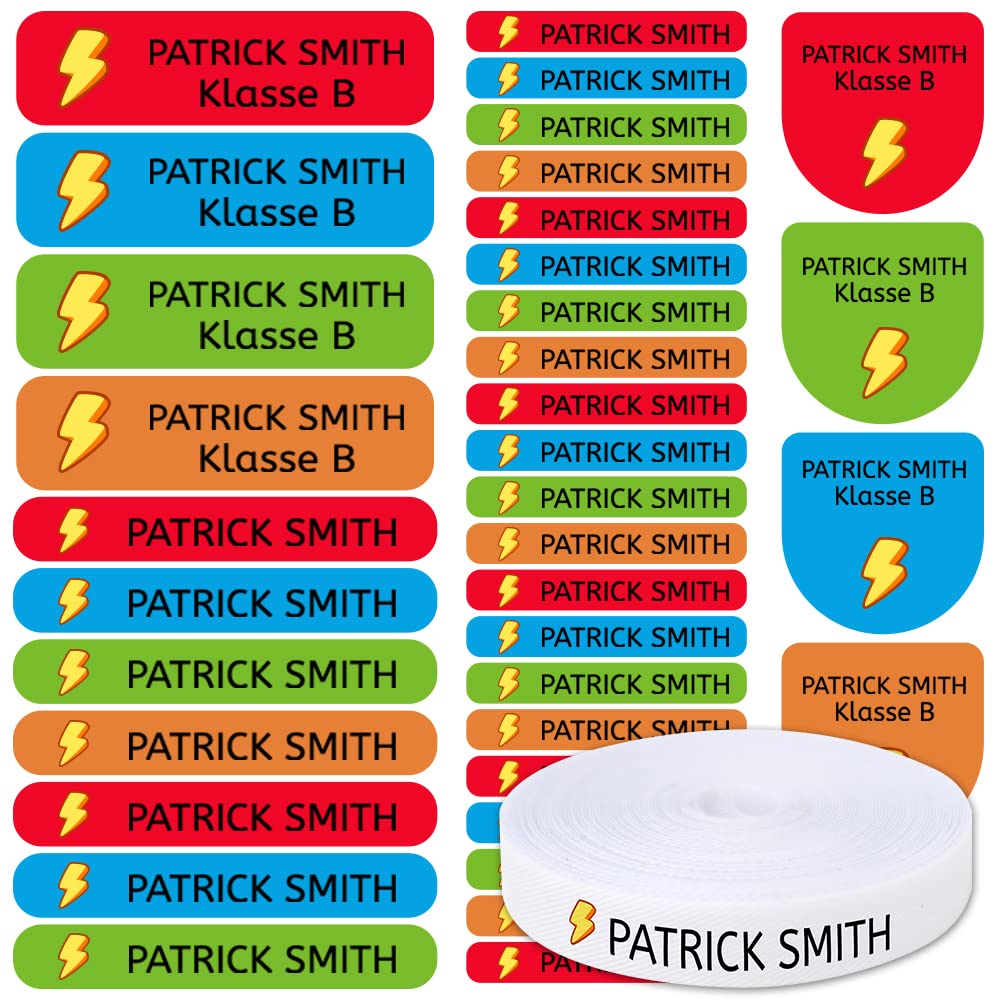 155 Custom Name Labels for Clothing & School Supplies. 100 Eco-Friendly Iron-On Fabric Labels + 55 Waterproof Stickers