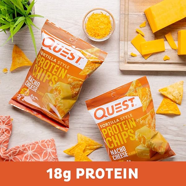 QUEST NUTRITION NACHO CHEESE TORTILLA STYLE PROTEIN CHIPS, 18G PROTEIN, 4G NET CARB, LOW CARB, GLUTEN FREE, 1.1 OZ (PACK OF 12)