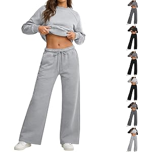 Sweatsuits Women 2 Piece Outfit Track Suits Solid Color Pullover Hoodie Match Wide Leg Sweatpants Fall Winter Outfits