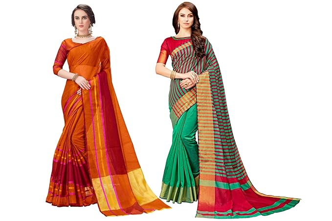Womens Cotton Silk Saree Combo Pack of 2 (Multicolored)