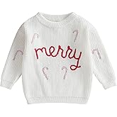 COORALLY Baby Christmas Sweaters Infant Toddler Crewneck Sweatshirt Candy Cane Embroidey Knit Sweater Pullover