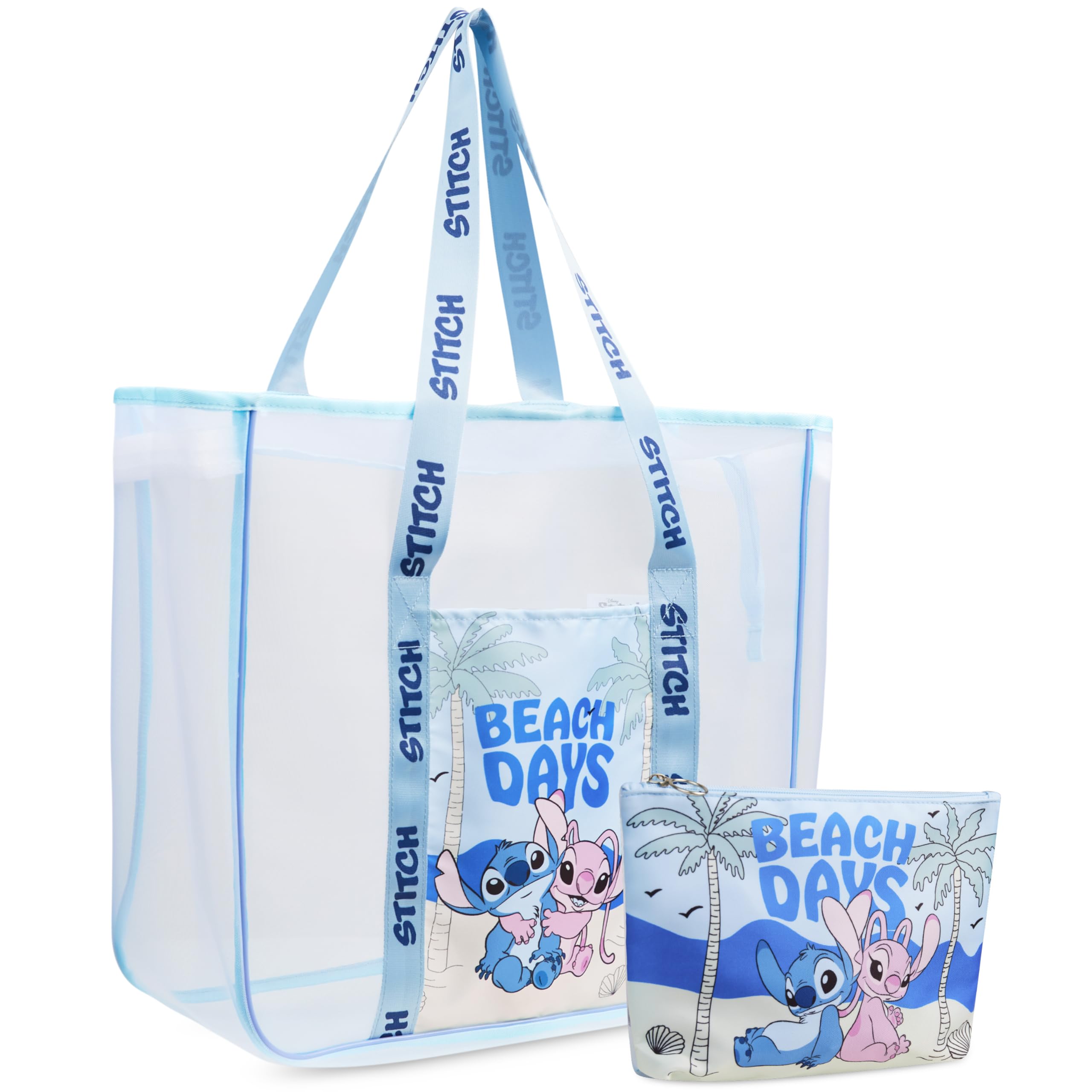 Photo 1 of ***USED****Get Trend Disney Stitch Tote Bag for Women Teens Mesh Beach Bag with Small Pouch (Blue Stitch Angel)