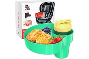 OMYPOTT Kids Car Seat Snack Tray, Travel Tray for Kids Car Seat with Cup Holder, Toddlers Road Trip Essential Travel Snacks Food Plate Tray for Stroller, Safety Seats (Green)