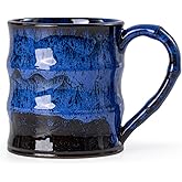 XIYUANJI Midnight Blue Ceramic Coffee Mug 15oz - Handcrafted Artisan Mug with Large Handle for Comfort, Unique Birthday Gift for Him/Her, Office Desk Essential, Safe for Dishwasher