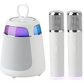 Mini Karaoke Machine with 2 Wireless Microphones, Portable Karaoke Machine for Kids & Adults, 10W Bluetooth Speaker with Voice Changer, Lights, Supports USB/TF/AUX