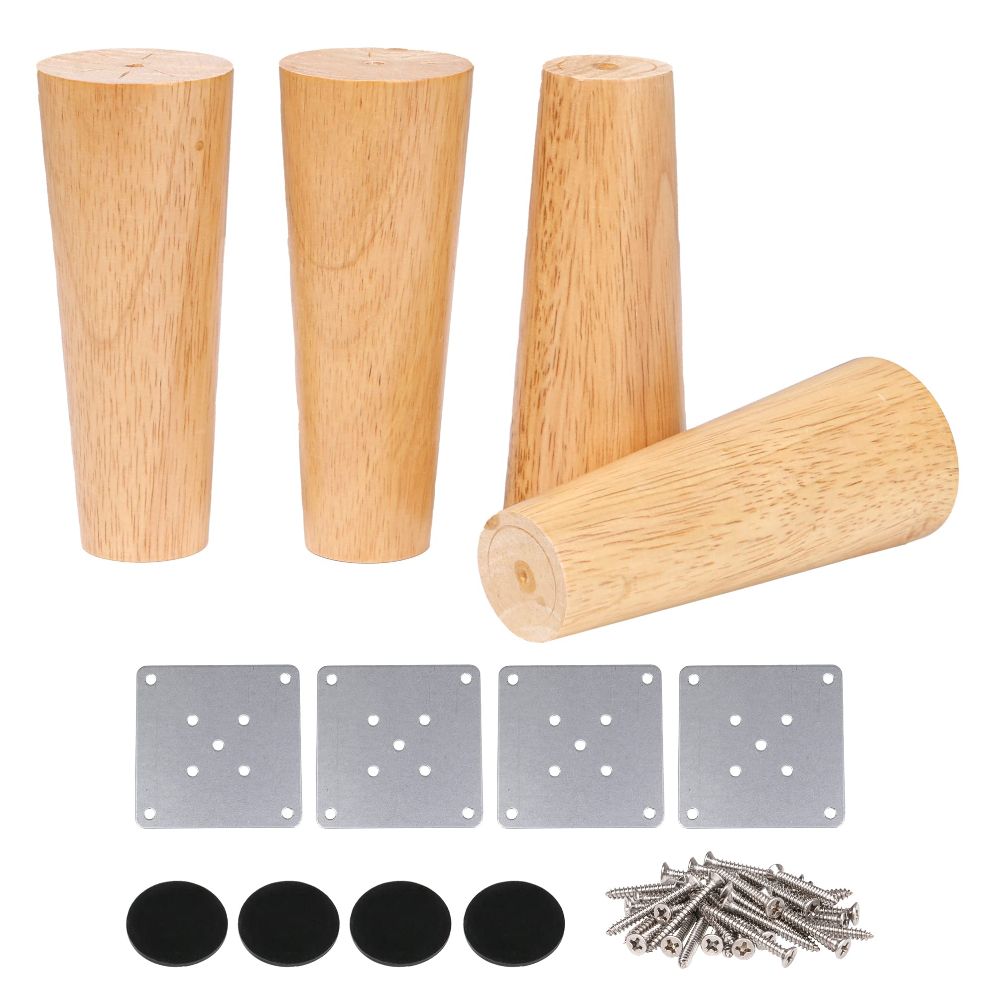 BQLZR Wood Color Tapered Wooden Sofa Chairs Replacement Furniture Legs 6 Inches Pack of 4