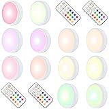 HELPLEX LED Puck Lights with Remote, 12 Pack Color