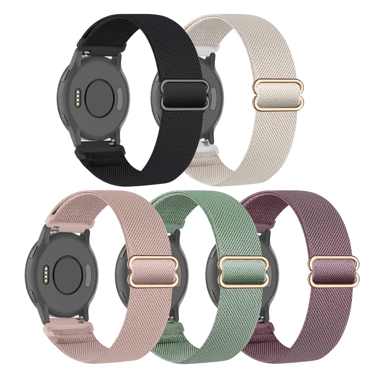 EverAct 5PACK 20mm Elastic Straps Compatible with Garmin Vivoactive 5,Nylon Soft Elastic Fabric Wristband for Venu/Venu 2 Plus/Venu Sq,Forerunner 245/645/55