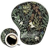Ergonomic Mouse Pad with Wrist Support and Coaster,Mouse Pads with Non-Slip PU Base for Home Office Working Studying Easy Typing & Pain Relief Botanical Flowers