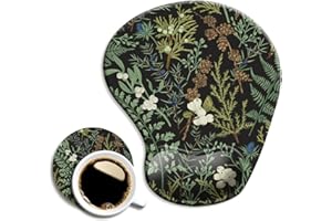 DOOKE Ergonomic Mouse Pad with Wrist Support and Coaster,Mouse Pads with Non-Slip PU Base for Home Office Working Studying Easy Typing & Pain Relief Botanical Flowers