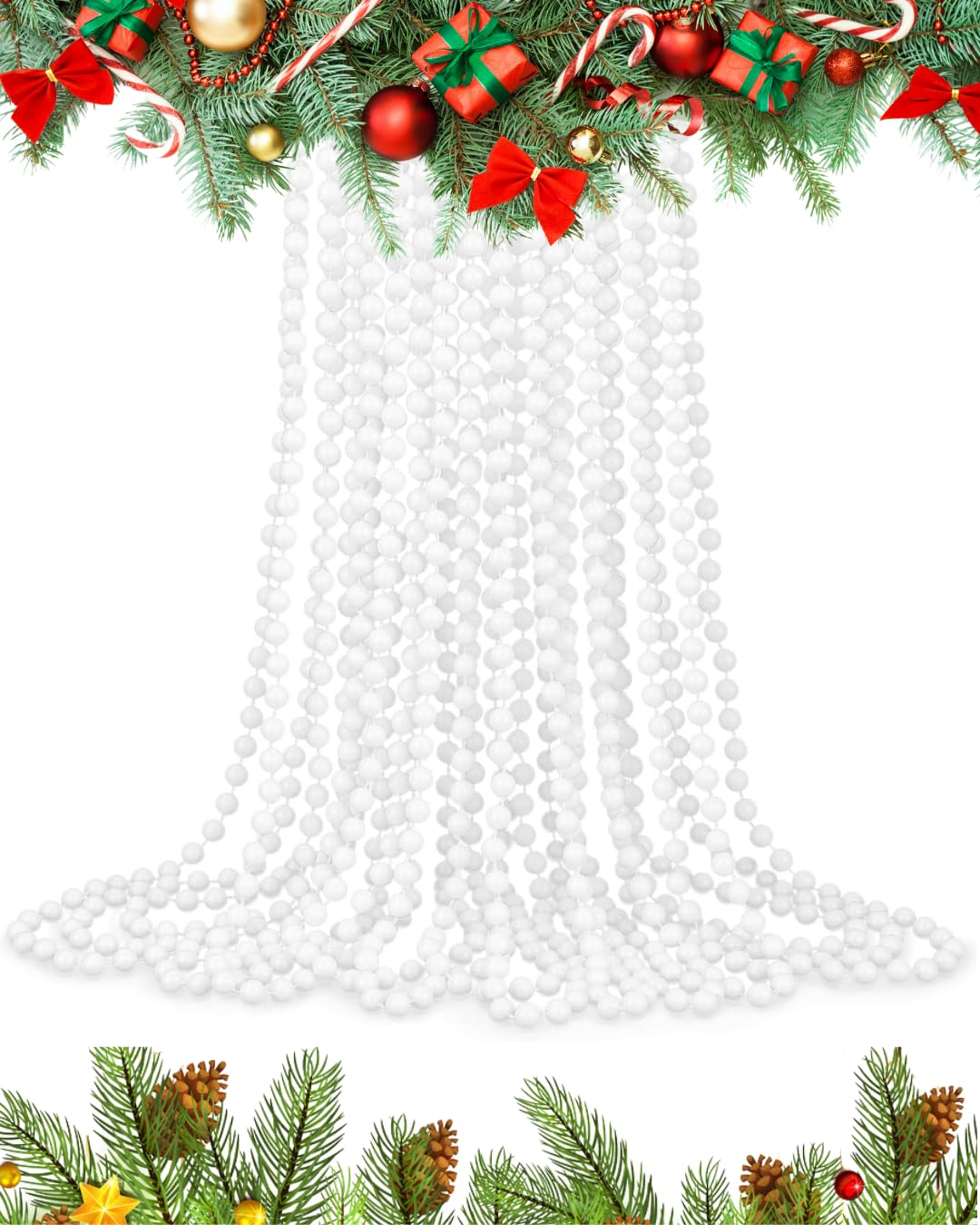 UKDeals Direct® 10m Long Christmas Bead Chain - Christmas Shiny Bead Garlands - Christmas tree Decorations (White Pearl)