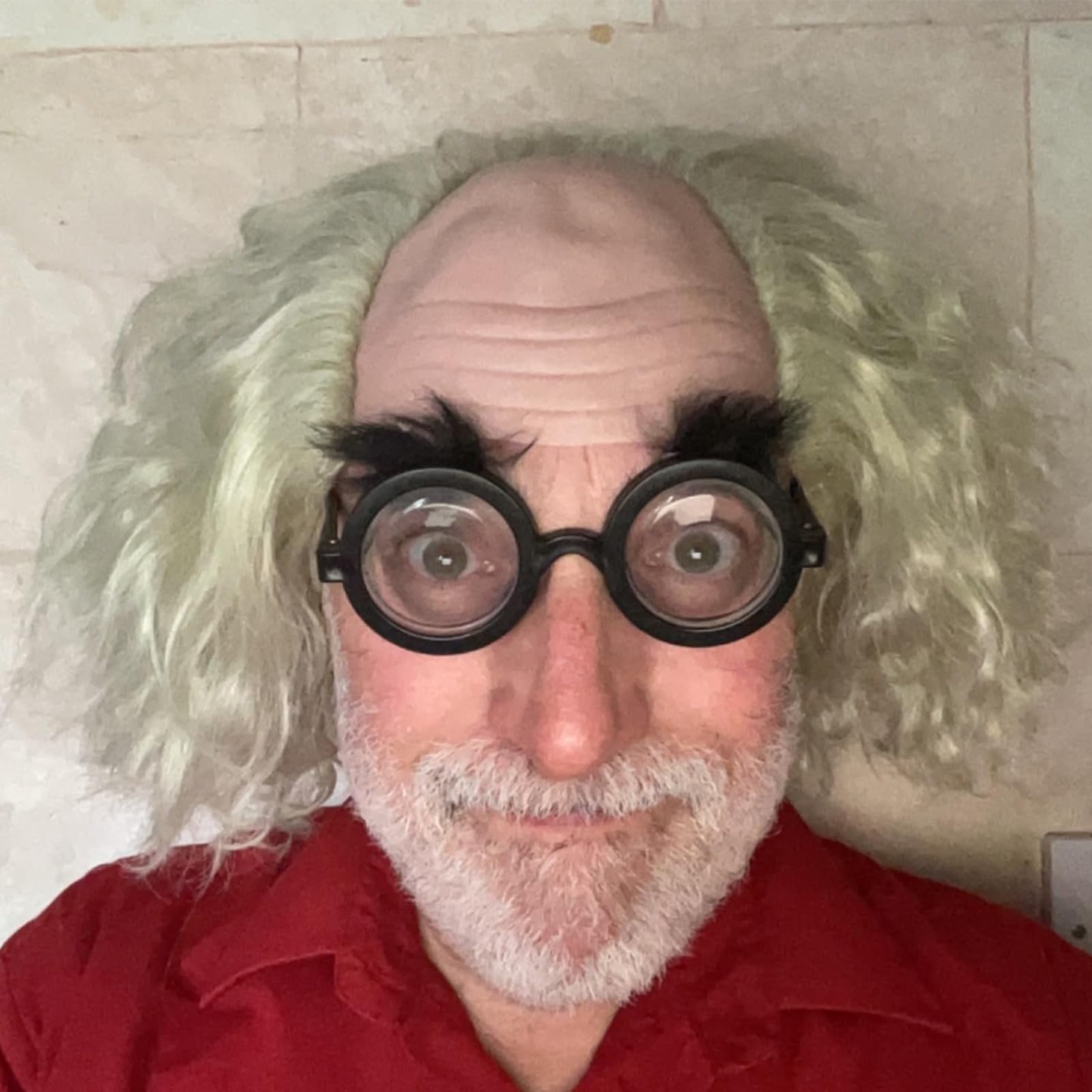 BUYOGET Cosplay Wigs Mens White Blonde Short Curly Wig Mad Scientist Einstein Bald Wig for Halloween Party Movie
