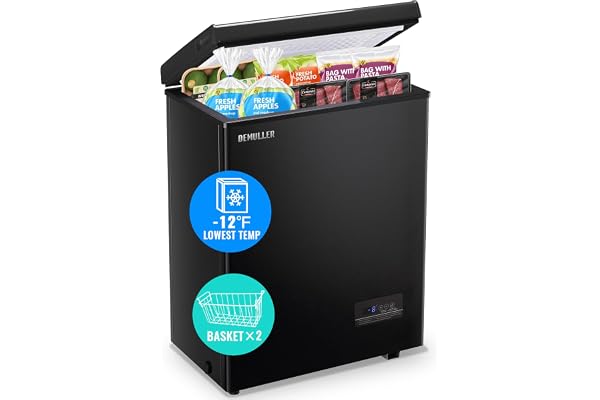 DEMULLER Chest Freezer 4.0 CU. FT Ultra-low Temperature Deep Freezers (Down to -12 â„‰) with TWO Removable Baskets Accurate Display of Cabinet Temp Freestanding Black