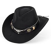Felt Fedora Western Cowboy Hat for Women Men Rolled Wide Brim Retro Rodeo Cowgirl Hat with Buckle Belt