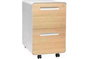 Laura Davidson Furniture Stockpile 2 Drawer Mobile File Cabinet with Lock - Under Desk Metal Filing Cabinet, Legal/Letter File Folders, Wheels and Stationary Feet, Pre-Assembled, White/Wood