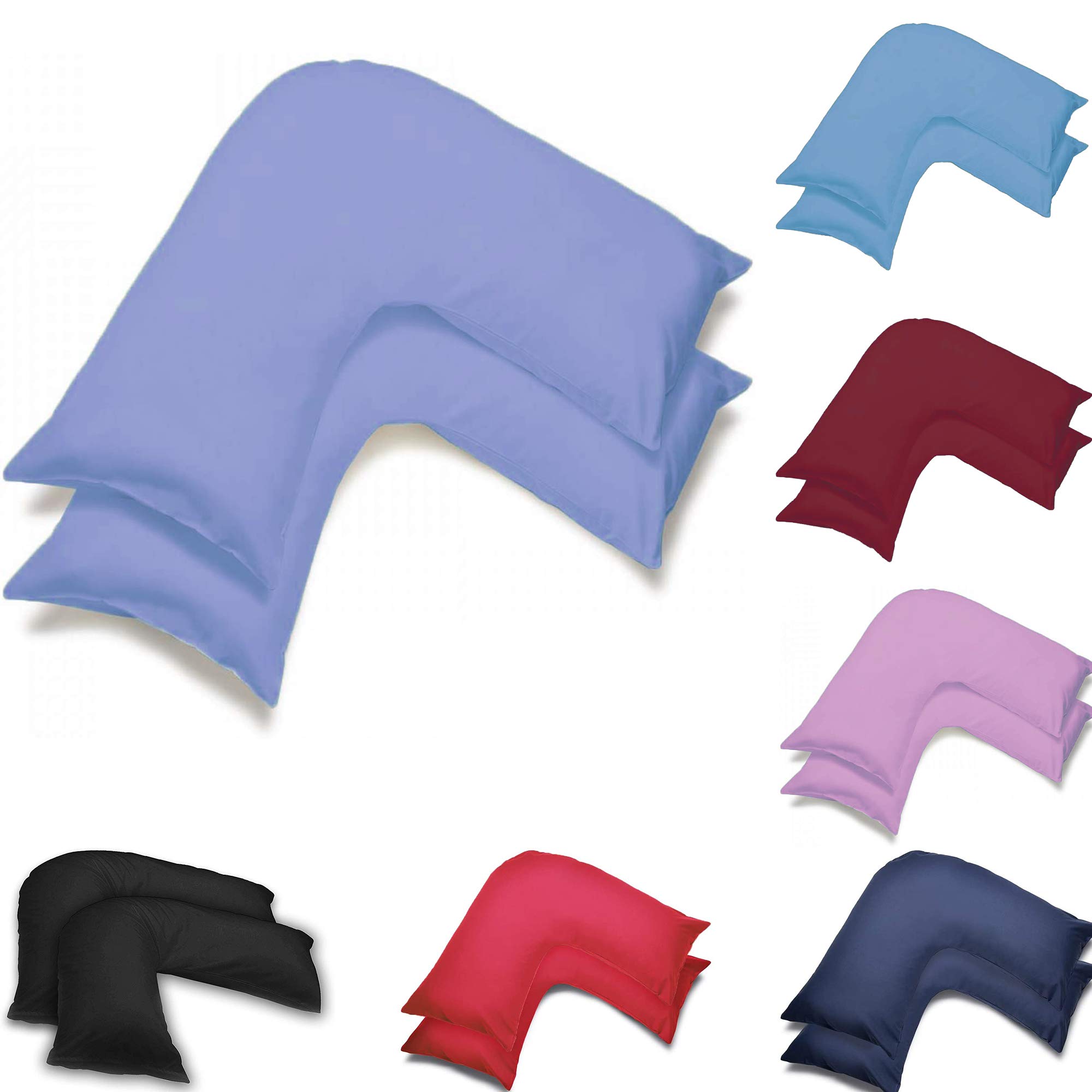 US Fabrics Pack Of Two Orthopedic V Shaped Pillow Case Cover | Orthopedic/Pregnancy/Maternity/Nursing Pillow Cases | UK V-Shaped Pillowcase Pair (Lilac)