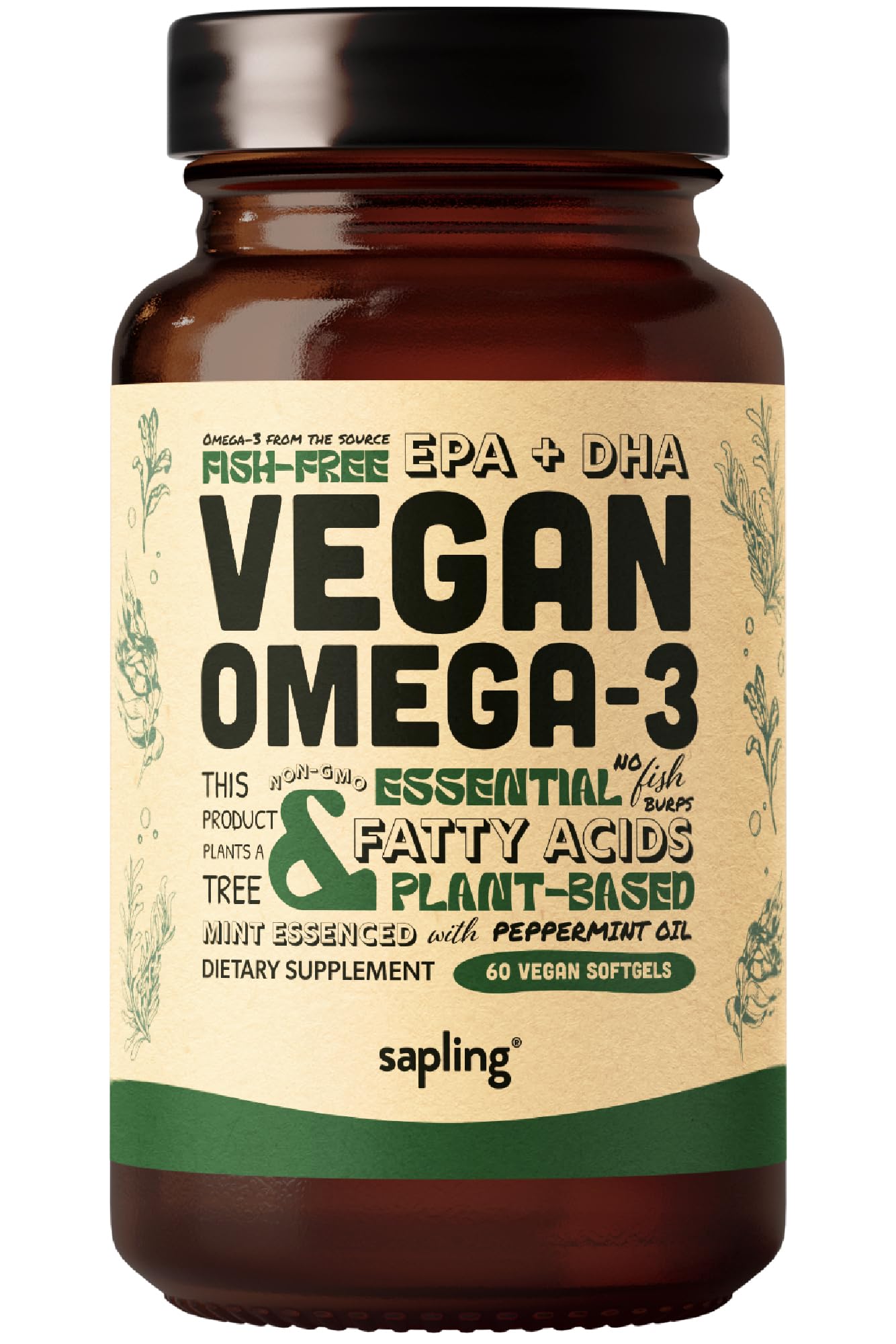 vegan omega 3 supplement - plant based dha & epa fatty acids - carrageenan free, alternative to fish oil, supports heart, brain, joint health - sustainably sourced algae - 60 softgels