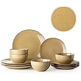 Dafuceramic Plates and Bowls Sets, 12 Pieces Modern Stoneware Dinnerware Set for 4 Kitchen Dinner Set Ceramic Dishware Dishes Set Microwave and Dishwasher Safe (Maize Yellow)