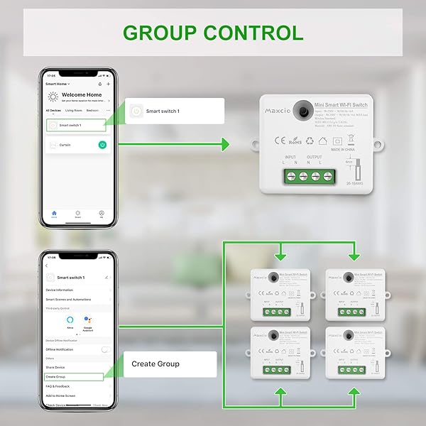 Mini Interruptor WiFi Maxcio Interruptor Luz Inalmbrico Inteligente Conmutador WiFi Temporizador Control de Smart Life Compatible con Echo Dot Google Home2 Pack