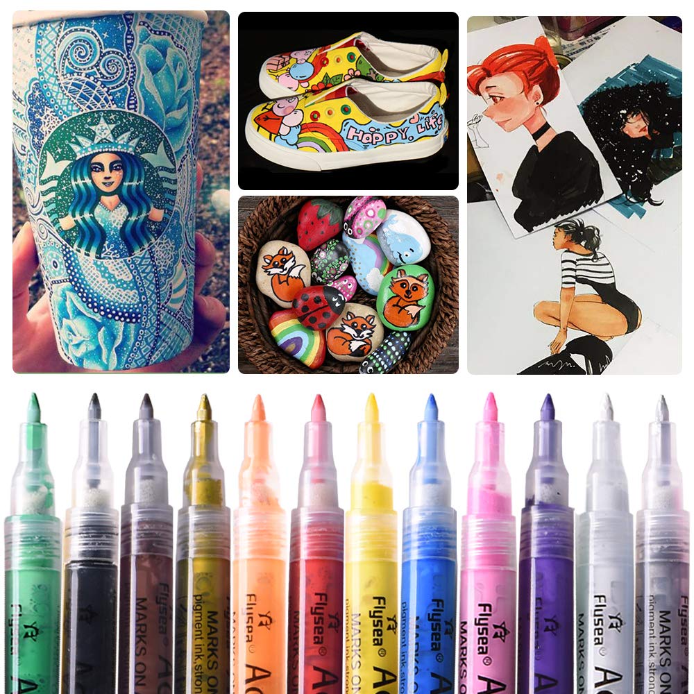 Acrylic Paint Marker,Sunvito 12 Colors Paint Art Markers Pens,0.7 mm Extra Fine Point Paint Pen for Rock Painting,Ceramic,Wood,Glass,DIY Craft and Most Surfaces