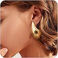 PABBEU WaterDrop Earring Dupes - Chunky Gold Hoop Earrings, Lightweight 14k Hypoallergenic Thick Open Big Hoops Jewelry for Women