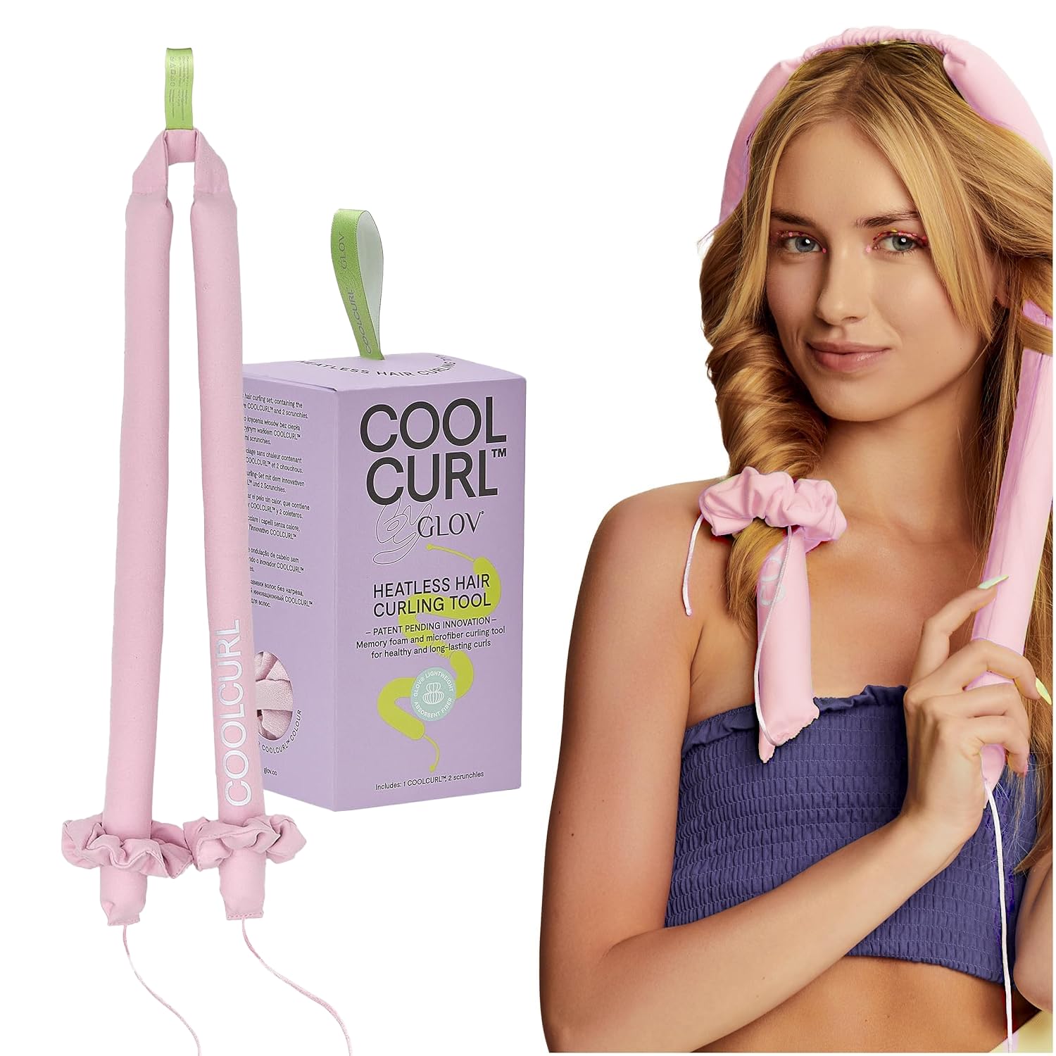 Glov Curl Hair Overnight Curlers for Effortless Styling - Heatless Satin Pink Beauty Accessory for All Hair Types Sustainable and Comfortable Design