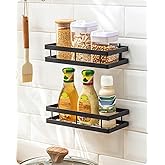 Baffect Metal Spice Rack Wall Mount Floating Shelves 2 Pack Black Storage organizer for Cabinet Door Pantry Kitchen Bathroom Supplies (9.8inches length)
