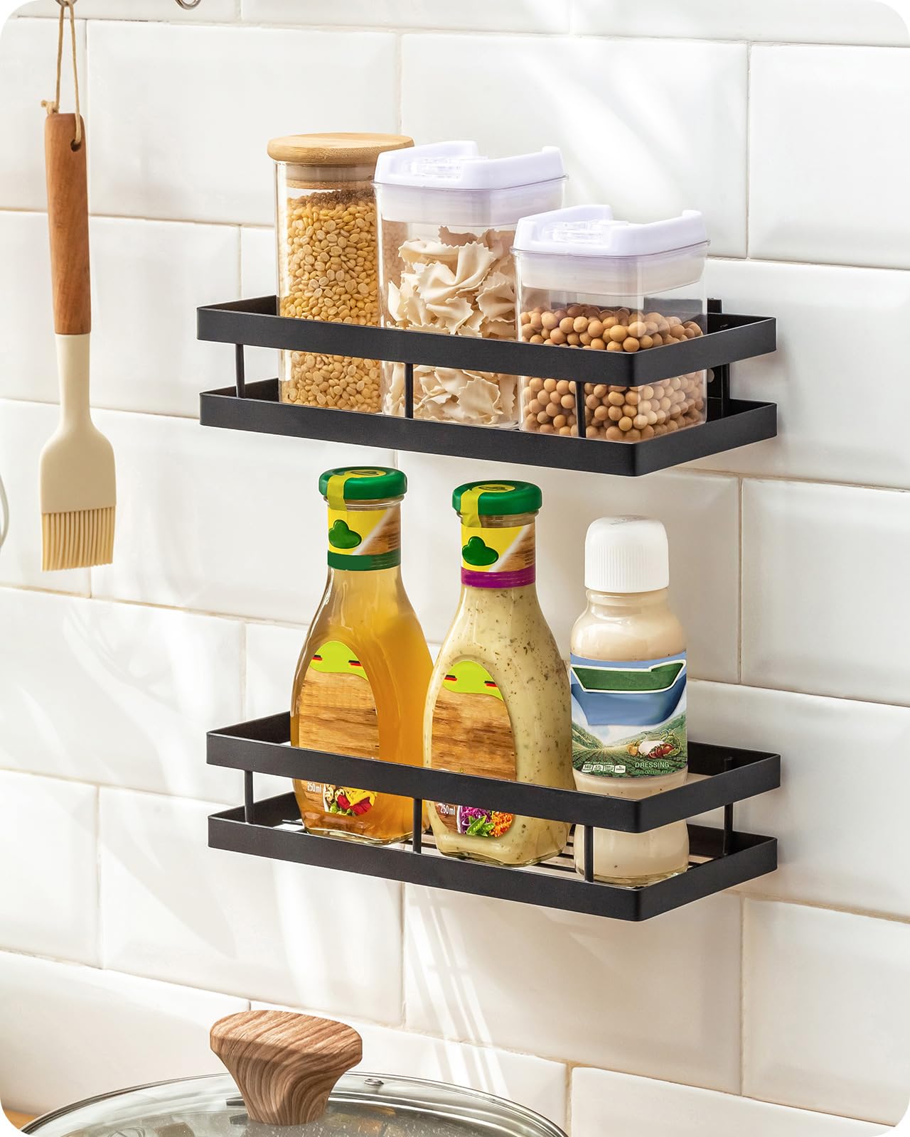 Photo 1 of Metal Spice Rack Wall Mount Floating Shelves 2 Pack Black Storage organizer for Cabinet Door Pantry Kitchen Bathroom Supplies (13.7inches length)