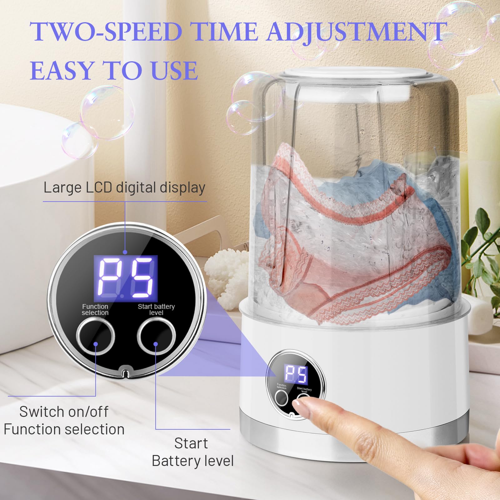 Underwear Washing Machine | Rechargeable Mini Portable Washing Machine with 3000mah | Compact Deep Cleans Underwear, Baby Clothes | Lightweight for Apartment, Dorm, Hotel, RV, Travel & Camping