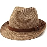 Clobeau Straw Fedora Hats for Men Women Short Brim Fedora Hat Summer Panama Hat Straw Beach Hat