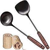 MARTE Spatula & Ladle Wok Tool Set,[High-Grade Titanium Plated, Heat Resistant]14.8-15 Inches Stainless Steel Vintage Wok Utensils,Kitchen Cooking Utensils Set of 2-Ergonomic Solid Wood Handle