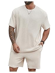 RoseSeek Men's 2 Piece Outfits Textured Drop