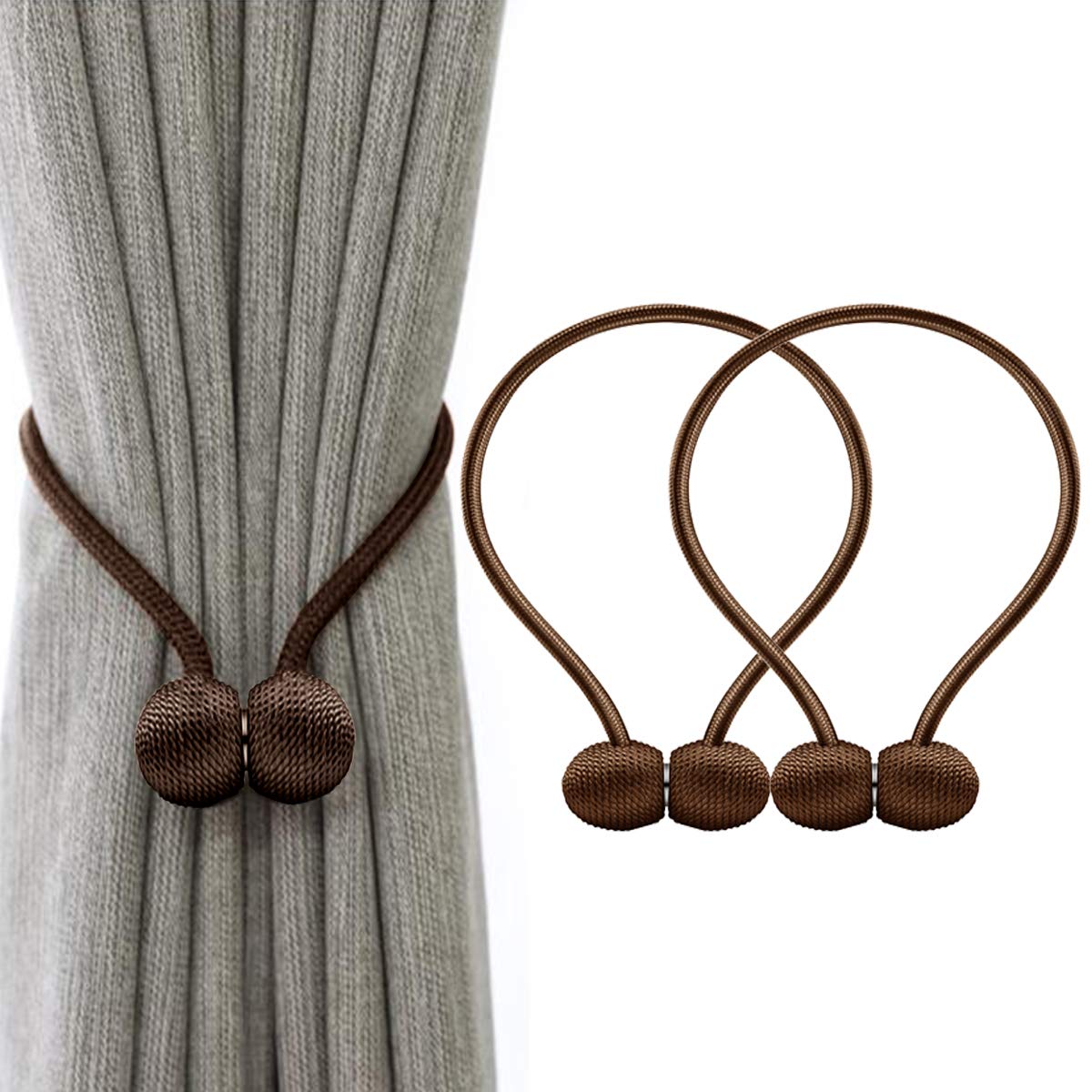 IHClink 2 Pieces Magnetic Curtain Tiebacks Curtain Clips Rope Holdbacks Curtain Weaving Holder Buckles For Home Office Decorative UK patent 6036254 (Brown)