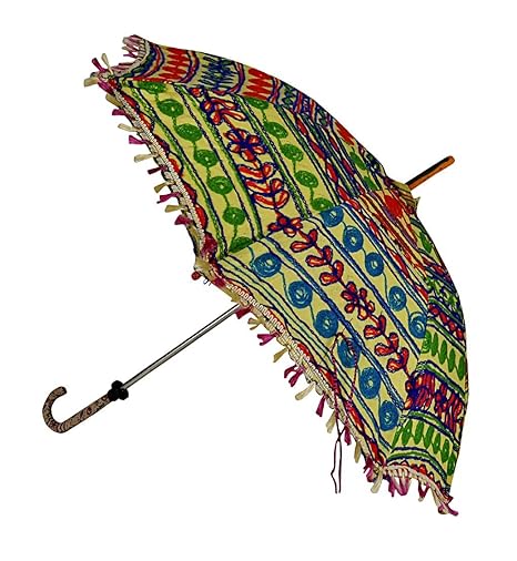 Lal Haveli Handcrafted Embroidery Work Designer Cotton Parasol Umbrella 24 X 28 Inches