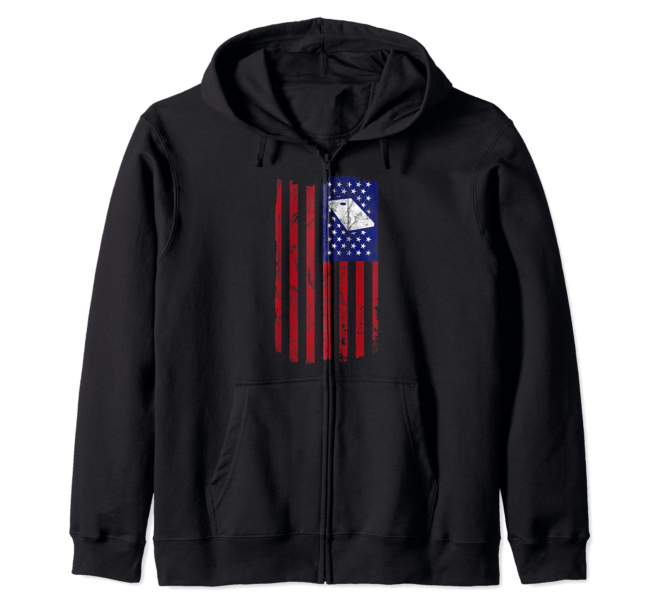 Cornhole Retro American Flag Vintage Team Tournament Zip Hoodie