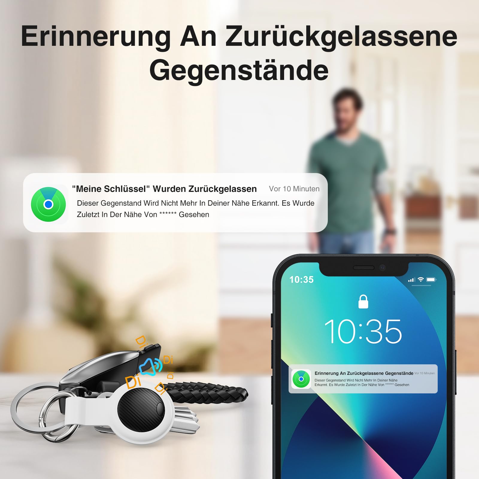 GPS Tracker - 2er Pack Smart Tracker Tags mit Apple Wo ist? (iOS NUR) mit Schutzhülle, Wasserdichter Gegenstandssucher, 100 dB Lautstärke, Bluetooth-Schlüsselfinder für Gepäck, Koffer 5