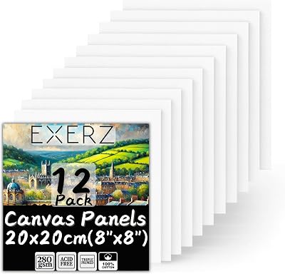 EXERZ Canvas Panels 20x20cm 12pcs - 100% Cotton 280gsm Triple Primed