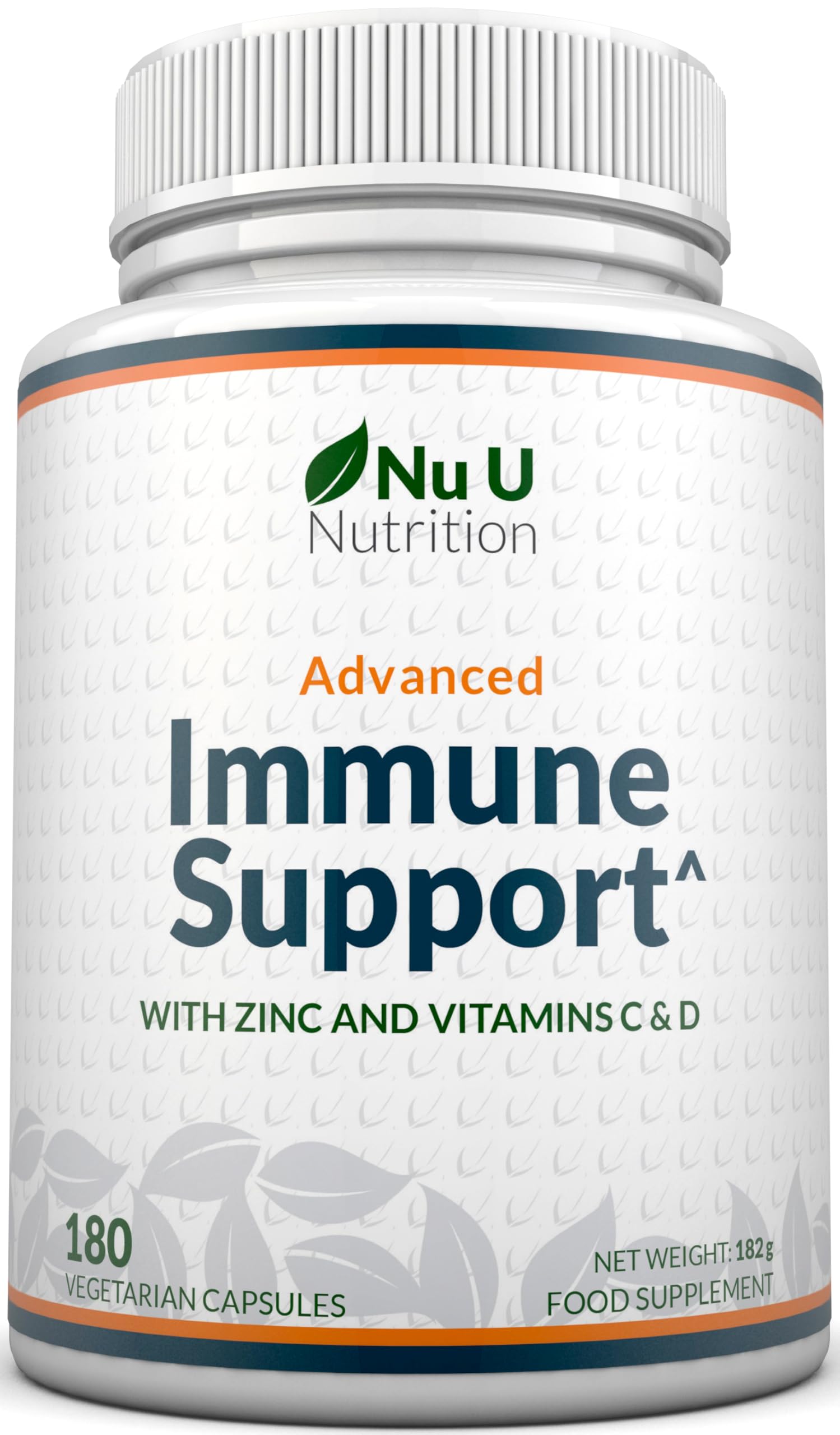 Immune Support - Vitamin C 1200mg and Zinc 40mg & Vitamin D3 1000IU - 180 Vegetarian Capsules - 3 Month Supply - Made in The UK - Nu U Nutrition