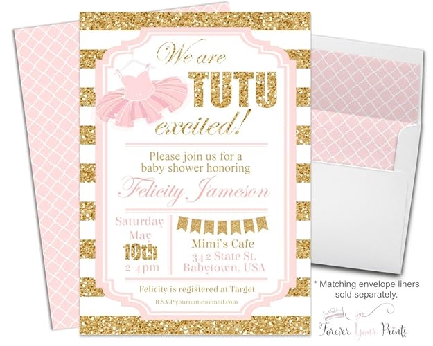 Amazon Com Tutu Baby Shower Invitations Pink And Gold Glitter Tutu