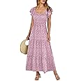 ANRABESS Women’s 2025 Summer Casual Maxi Dress Flutter Sleeve Scoop Neck Smocked Tiered A Line Flowy Beach Long Sun Dresses