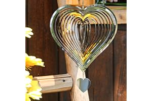 Phuryllic Wind Spinners Outdoor, Garden Decor, Bird Deterrents for Outside, 3D Metal Yard Decorations for Patio & Porch, Gardening Gifts for Women & Moms Valentine Decorations - 8in Silver Heart