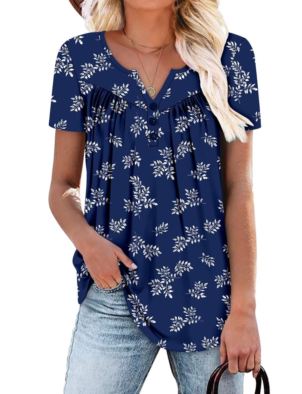 KISSMODA Womens Summer Henley V Neck Button Up Tunic Tops 2025 Flowy T ...
