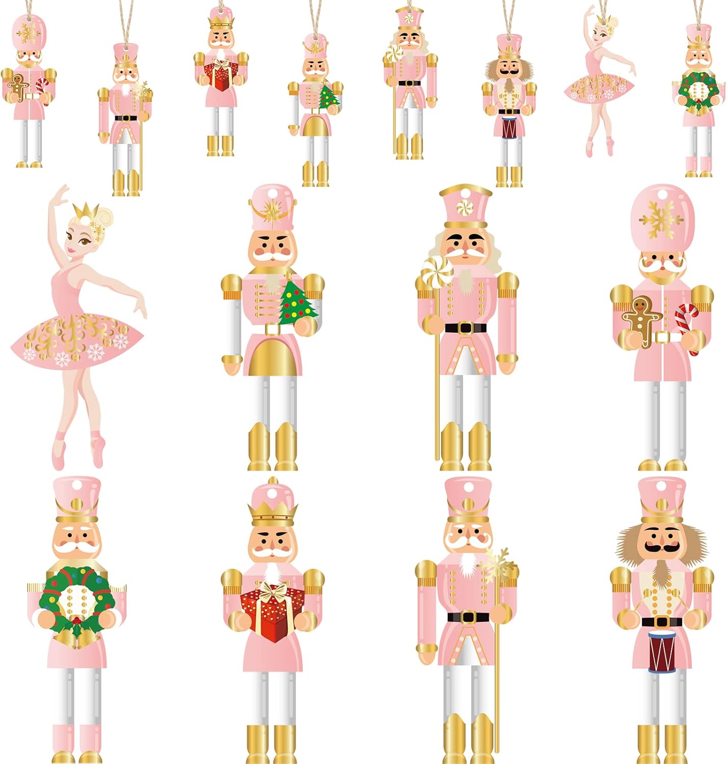 Nutcrackers - 24 Pcs Christmas Nutcrackers Ornament Set Wooden King and Soldier Nutcracker Ornaments Decorative Small Wooden Nutcrackers Ballerina Ornament Christmas Tree Decoration for Party Supplies(Classic)