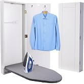 Ivation Wall-Mounted Ironing Board Cabinet, Foldable Ironing Storage Station for Home, Apartment , Easy-Release Lever, Garment Hooks, White