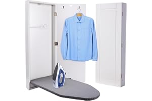 Ivation Wall-Mounted Ironing Board Cabinet, Foldable Ironing Storage Station for Home, Apartment , Easy-Release Lever, Garment Hooks, White